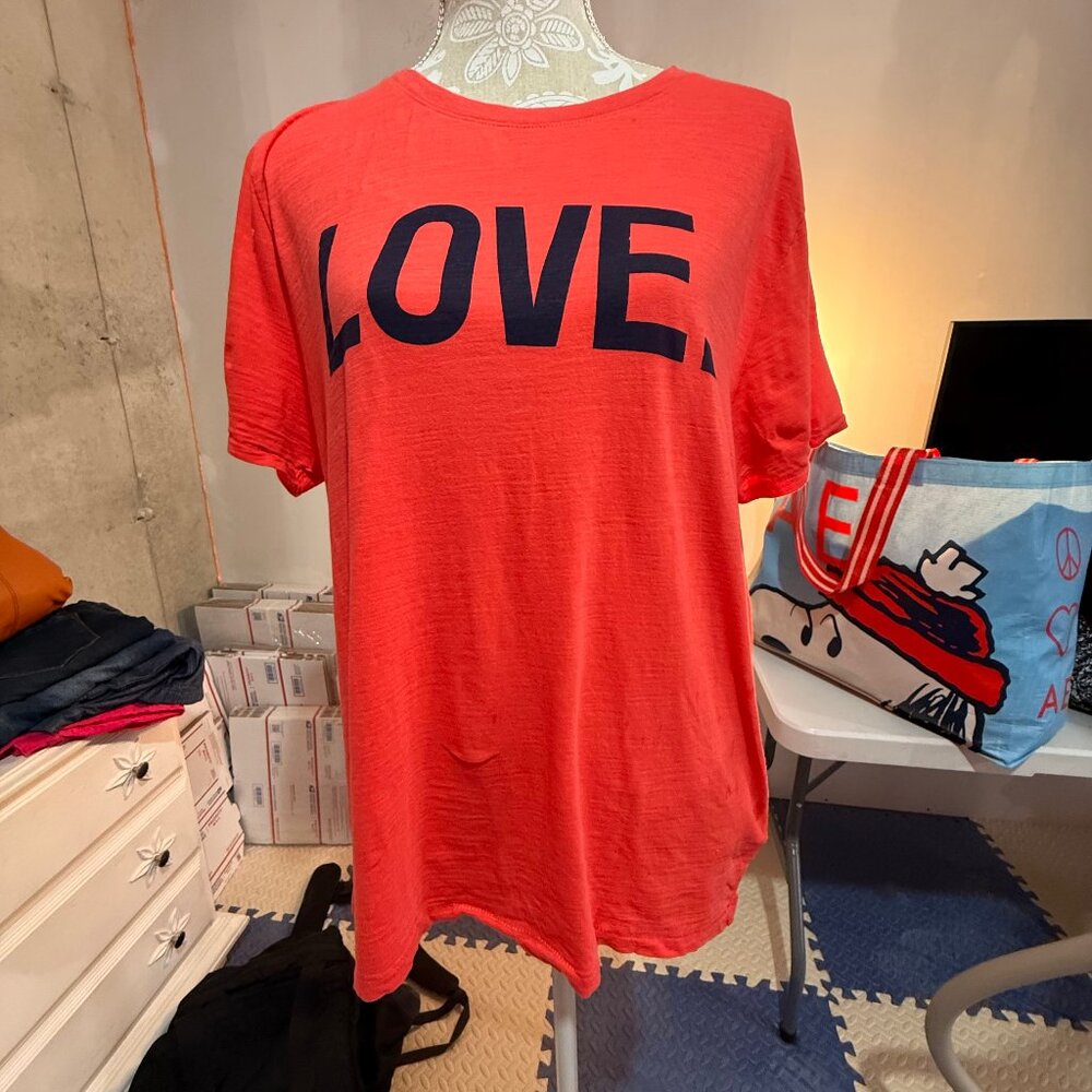 J Crew Women's Size XL Salmon Words Short Sleeve Shirt